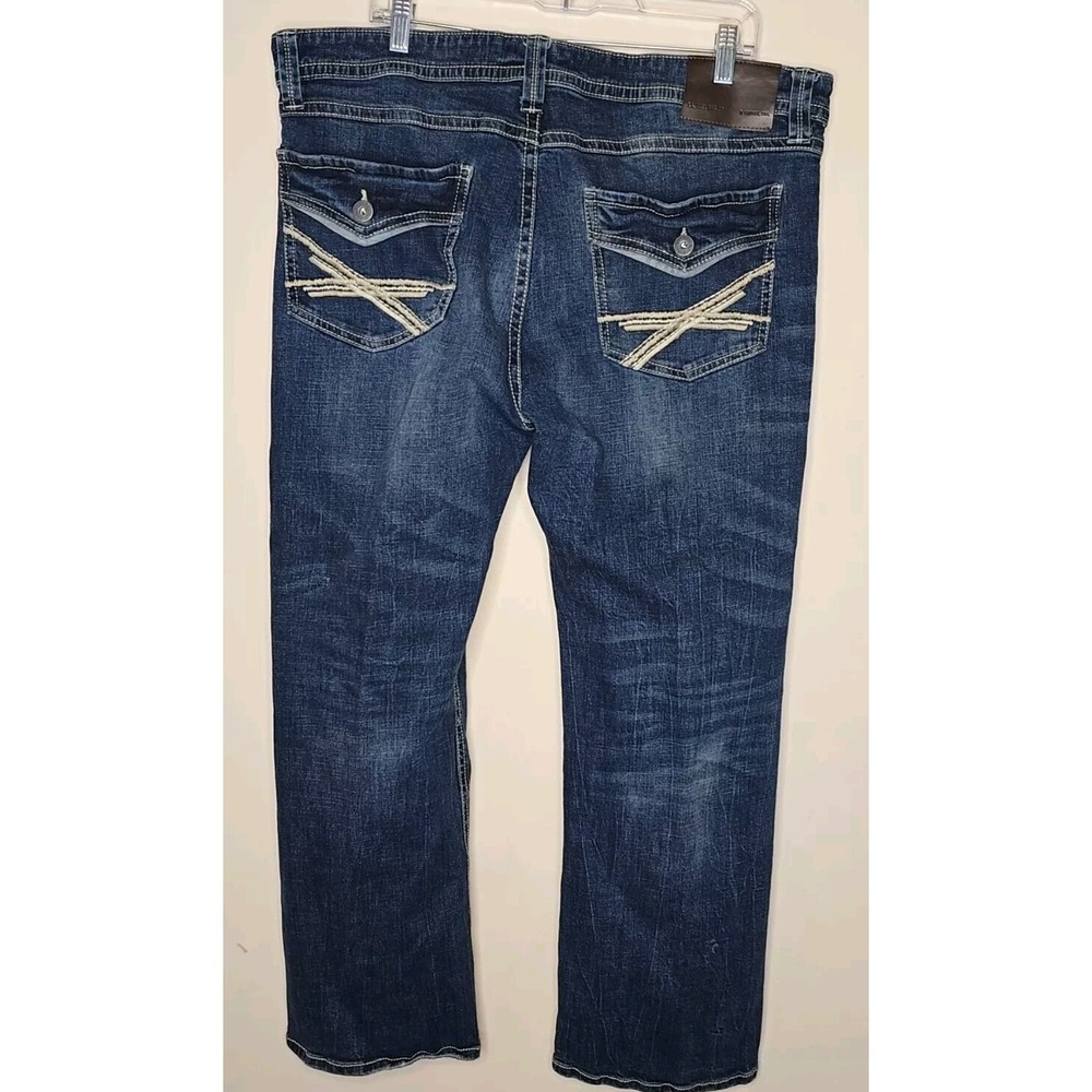 TK Axel Jeans Mens 38x32 Blue Slim Bootcut Stretch Dark Wash Thick Stitch Pocket